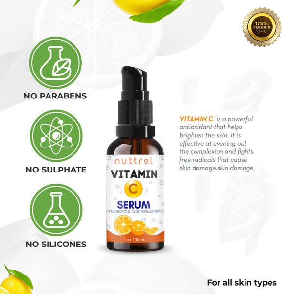 Nuttrel Vitamin C Serum 30ml / 1 floz With Hyaluronic Acid & Aloe Vera 2